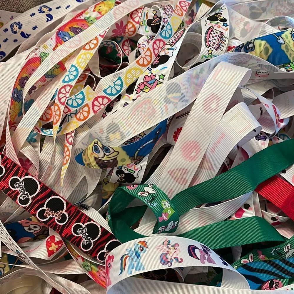 20 yards of 1-yard cut random ribbons NEW printed grosgrain 7/8” 1” bows variety